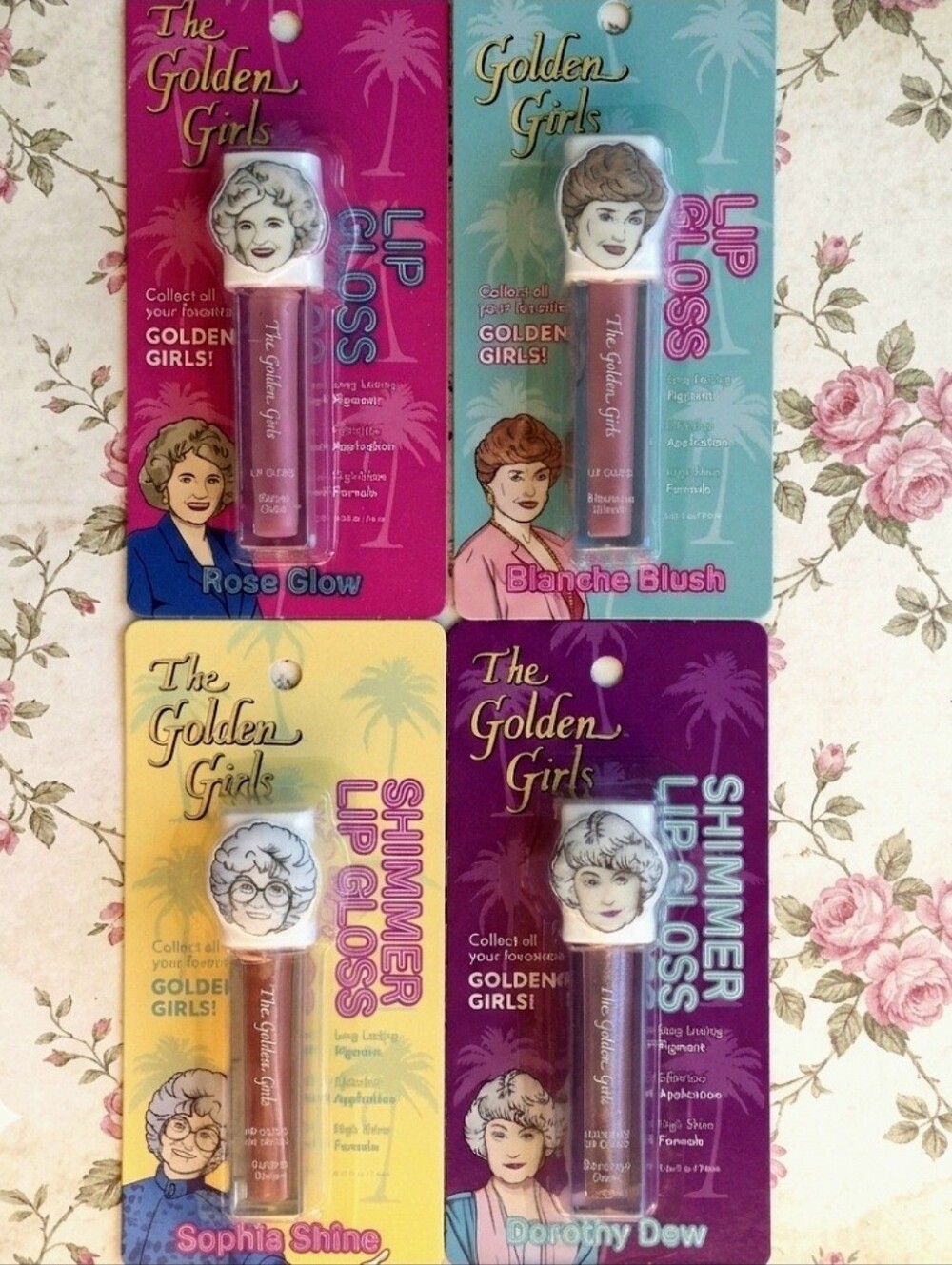 Golden Girls Lip Gloss Quad Rose Glow, Blanche Blush, Sophia Shine, Dorothy Dew